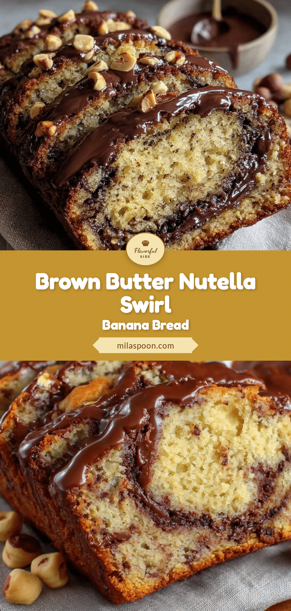 brown butter chocolate hazelnut swirl banana bread recipe