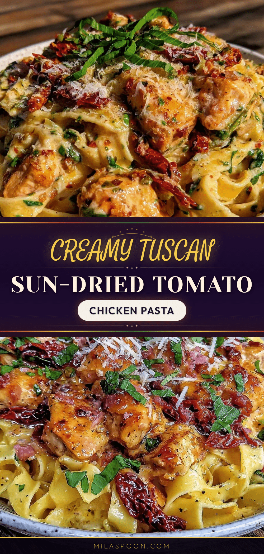 creamy tuscan sun-dried tomato spinach chicken pasta recipe