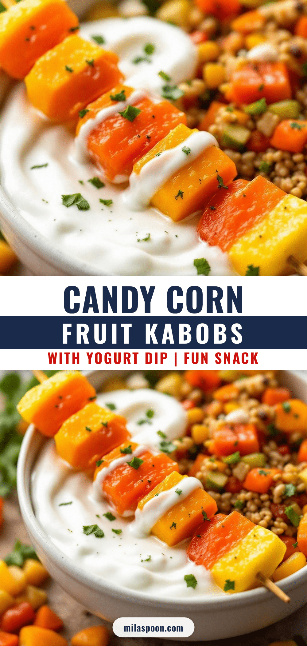 candy corn fruit kabobs with yogurt dip recipe